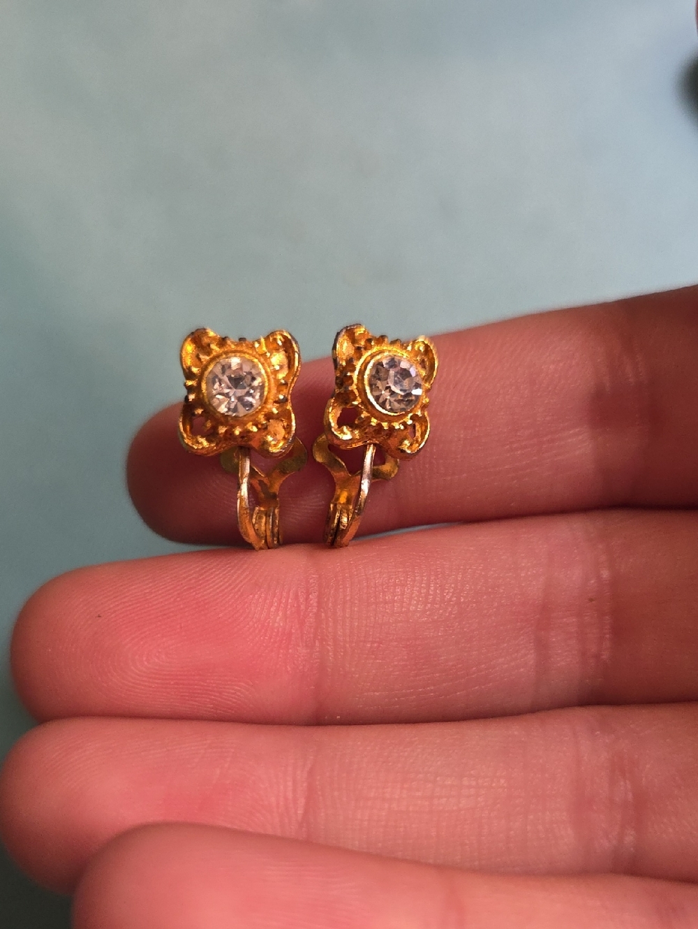 Gold-Tone Crystal Flower Clip-On Earrings - Unbranded
